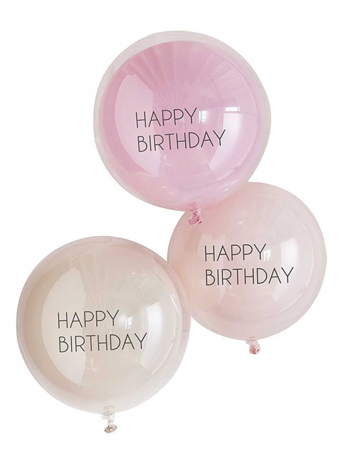 Σετ Μπαλόνια Pink Double Layered Happy Birthday