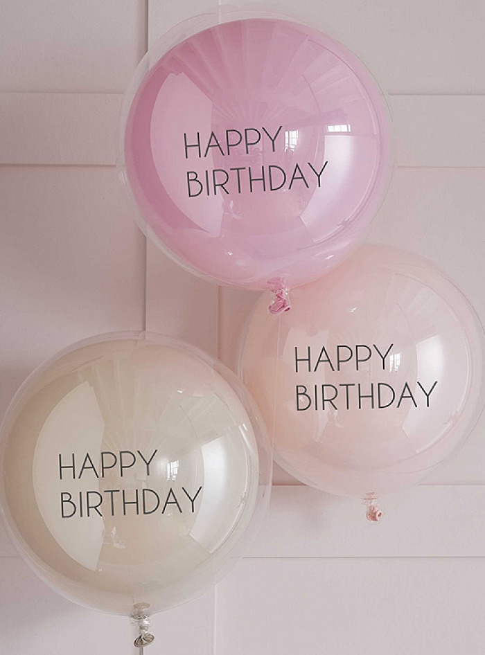 Σετ Μπαλόνια Pink Double Layered Happy Birthday