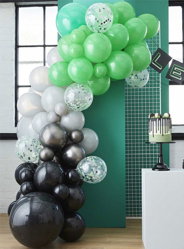 Αψίδα Μπαλόνια Μαύρο-Πράσινο-Γκρι-Confetti