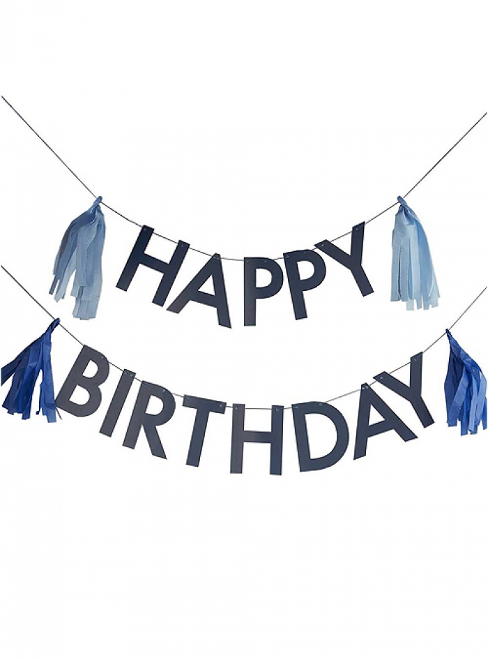 Γιρλάντα Μπλε Happy Birthday Tassels