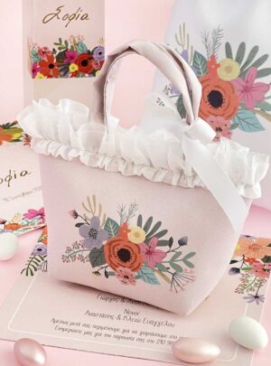 Μπομπονιέρα Τσαντάκι PInk Modern Blossom