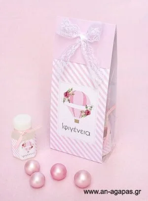   Μπομπονιέρα  Φάκελος  Bubbles  Pink  Hotair  Balloon 