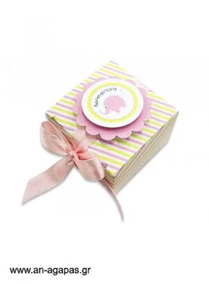 Μπομπονιέρα  βάπτισης  3D  κουτάκι  Baby  Elephant  Pink 