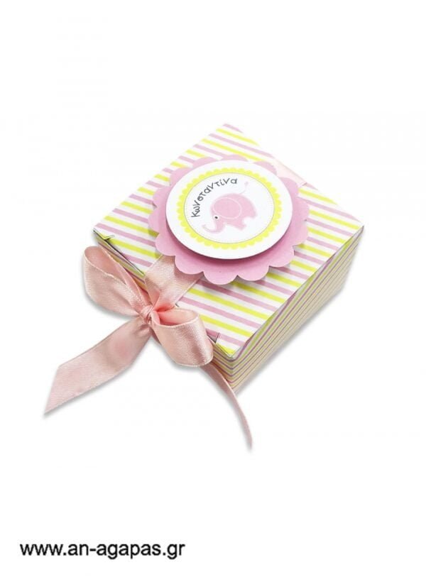 Μπομπονιέρα  βάπτισης  3D  κουτάκι  Baby  Elephant  Pink
