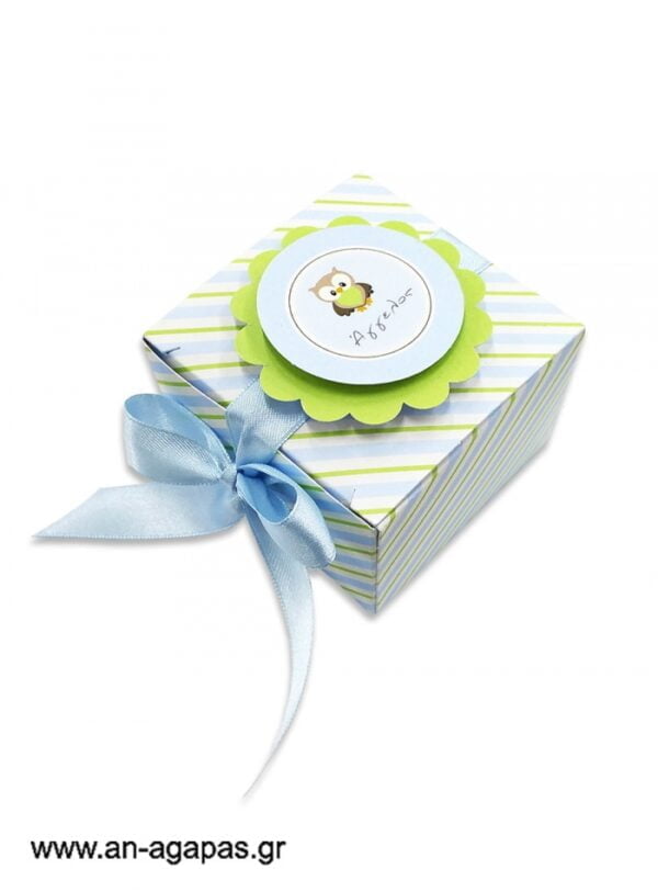 Μπομπονιέρα  βάπτισης  3D  κουτάκι  Little  Owl  Blue