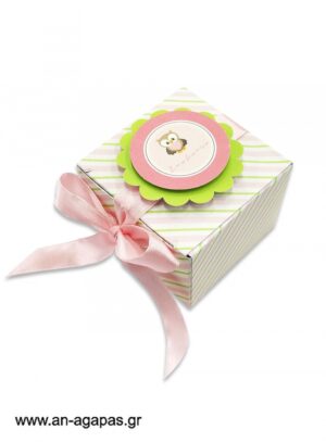 Μπομπονιέρα  βάπτισης  3D  κουτάκι  Little  Owl  Pink
