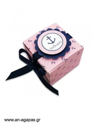 Μπομπονιέρα  βάπτισης  3D  κουτάκι  Pink  Nautical