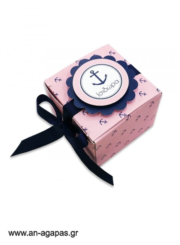Μπομπονιέρα  βάπτισης  3D  κουτάκι  Pink  Nautical