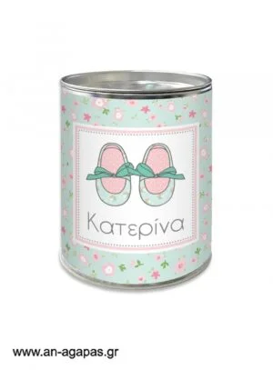 Μπομπονιέρα  βάπτισης  κουμπαράς  Flowery  Shoes 