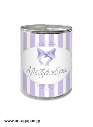 Μπομπονιέρα  βάπτισης  κουμπαράς  Lavender  Dots  &  Stripes 