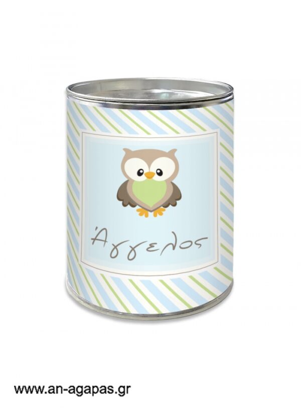 Μπομπονιέρα  βάπτισης  κουμπαράς  Little  Owl  Blue