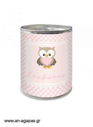 Μπομπονιέρα  βάπτισης  κουμπαράς  Little  Owl  Pink