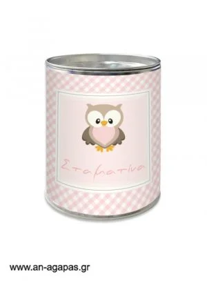 Μπομπονιέρα  βάπτισης  κουμπαράς  Little  Owl  Pink 