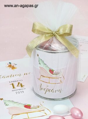 Μπομπονιέρα βάπτισης κουμπαράς Pink Sleight Christmas