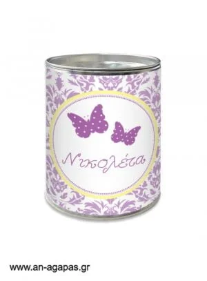Μπομπονιέρα  βάπτισης  κουμπαράς  Purple  Butterflies 