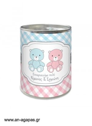 Μπομπονιέρα  βάπτισης  κουμπαράς  Twin  Teddies