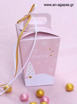 Μπομπονιέρα  βάπτισης  κουτάκι  με  χερούλι  Pink  Christmas