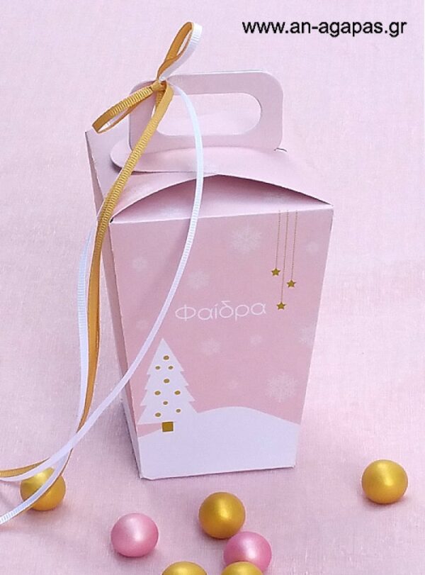 Μπομπονιέρα  βάπτισης  κουτάκι  με  χερούλι  Pink  Christmas