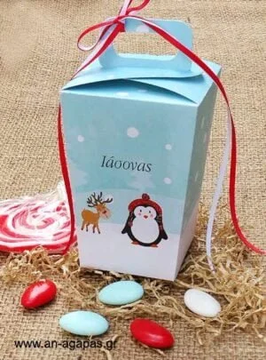 Μπομπονιέρα  βάπτισης  κουτάκι  με  χερούλι  Winter  Pals 