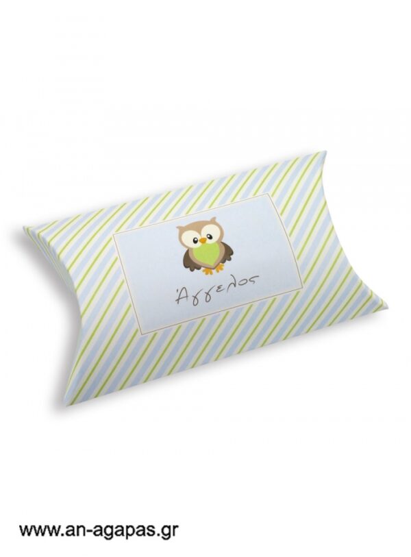 Μπομπονιέρα  βάπτισης  κουτί  μπομπέ  Little  Owl  Blue