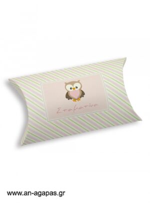 Μπομπονιέρα  βάπτισης  κουτί  μπομπέ  Little  Owl  Pink
