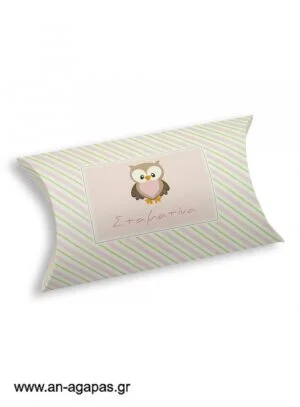 Μπομπονιέρα  βάπτισης  κουτί  μπομπέ  Little  Owl  Pink 