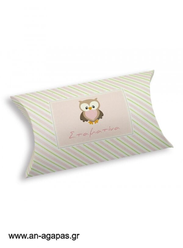 Μπομπονιέρα  βάπτισης  κουτί  μπομπέ  Little  Owl  Pink
