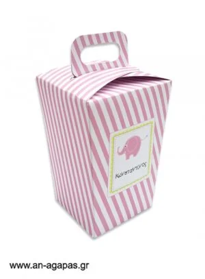 Μπομπονιέρα  βάπτισης  κουτί  τσαντάκι  Baby  Elephant  Pink 