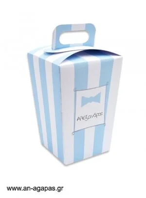Μπομπονιέρα  βάπτισης  κουτί  τσαντάκι  Blue  Dots  &  Stripes 