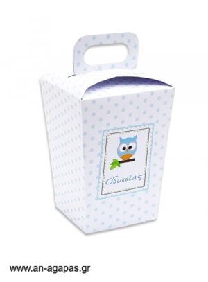 Μπομπονιέρα  βάπτισης  κουτί  τσαντάκι  Blue  Owl
