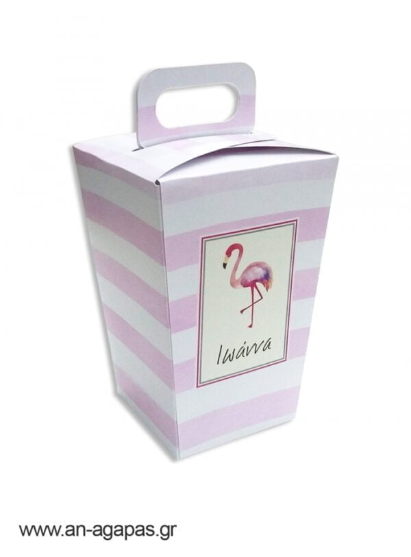 Μπομπονιέρα  βάπτισης  κουτί  τσαντάκι  Flamingo