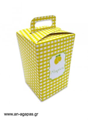 Μπομπονιέρα  βάπτισης  κουτί  τσαντάκι  Lemon  Checks