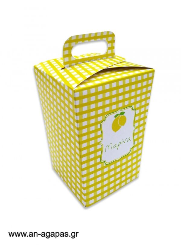 Μπομπονιέρα  βάπτισης  κουτί  τσαντάκι  Lemon  Checks