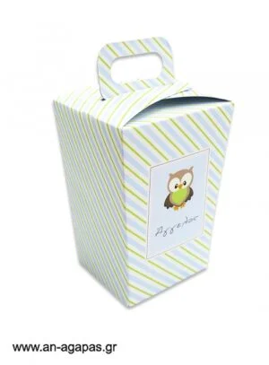 Μπομπονιέρα  βάπτισης  κουτί  τσαντάκι  Little  Owl  Blue 