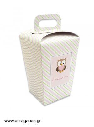 Μπομπονιέρα  βάπτισης  κουτί  τσαντάκι  Little  Owl  Pink