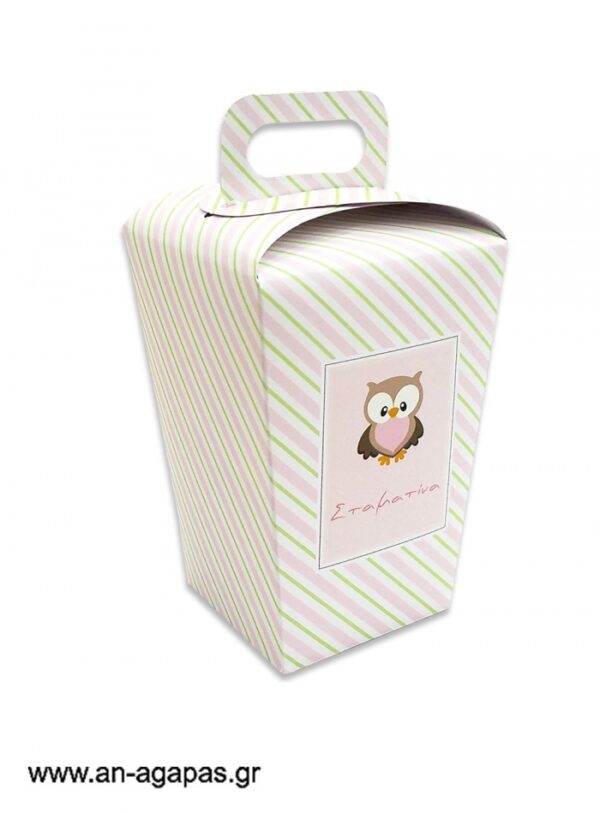 Μπομπονιέρα  βάπτισης  κουτί  τσαντάκι  Little  Owl  Pink