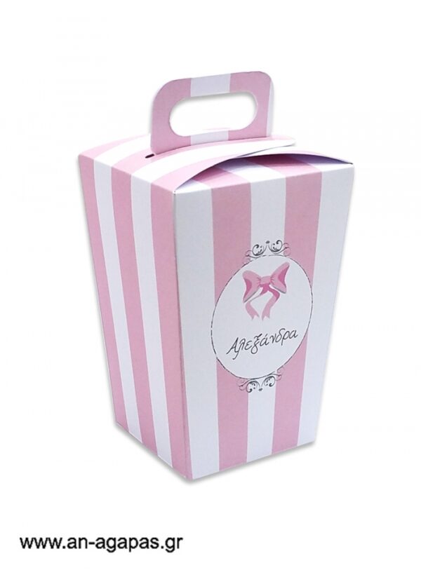 Μπομπονιέρα  βάπτισης  κουτί  τσαντάκι  Pink  Bow