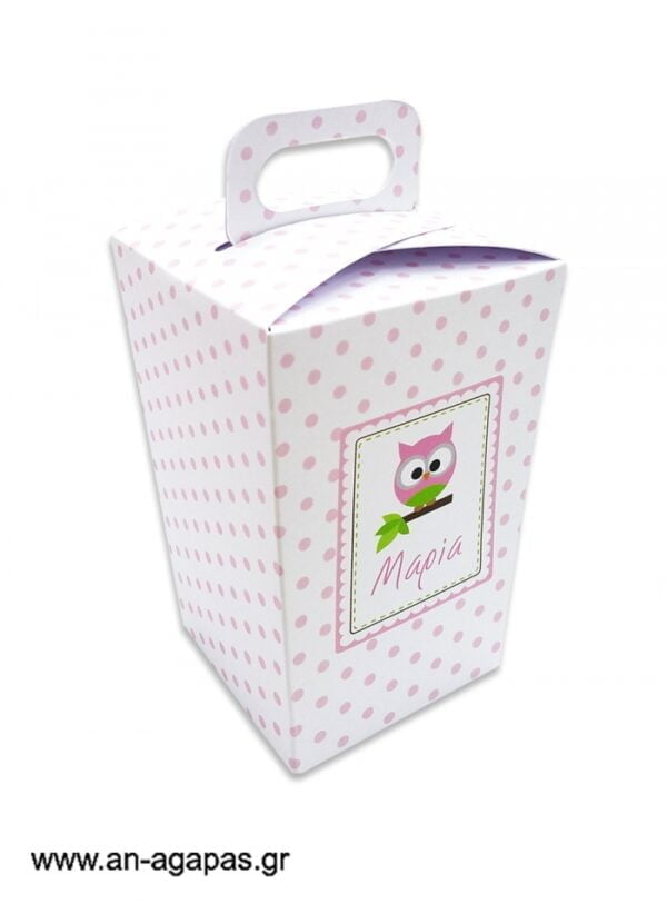 Μπομπονιέρα  βάπτισης  κουτί  τσαντάκι  Pink  Owl