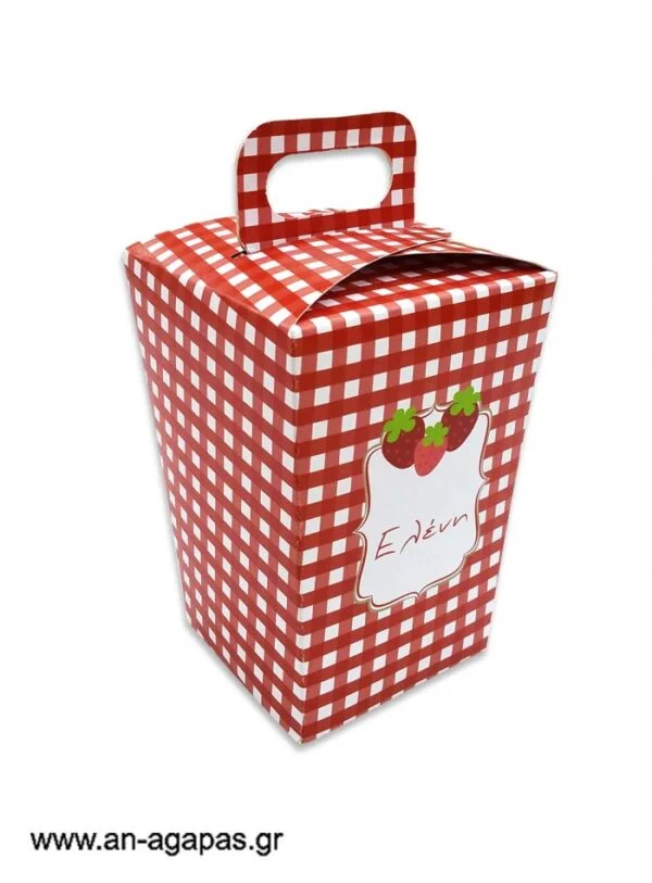 Μπομπονιέρα  βάπτισης  κουτί  τσαντάκι  Strawberry  Fields