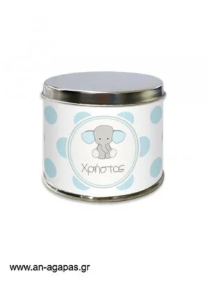 Μπομπονιέρα  βάπτισης  μεταλλικό  κουτί  Baby  Blue  Elephant