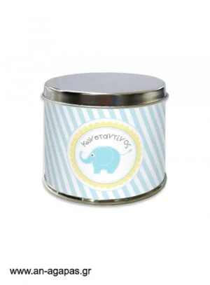 Μπομπονιέρα  βάπτισης  μεταλλικό  κουτί  Baby  Elephant  Blue
