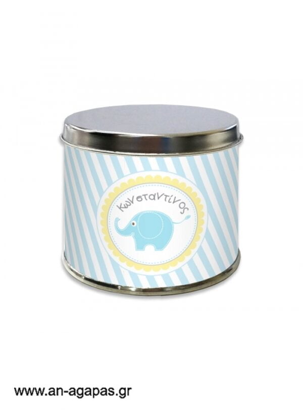 Μπομπονιέρα  βάπτισης  μεταλλικό  κουτί  Baby  Elephant  Blue