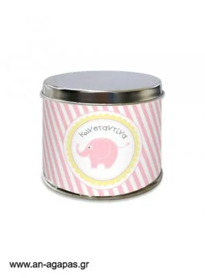 Μπομπονιέρα  βάπτισης  μεταλλικό  κουτί  Baby  Elephant  Pink 