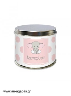 Μπομπονιέρα  βάπτισης  μεταλλικό  κουτί  Baby  Pink  Elephant