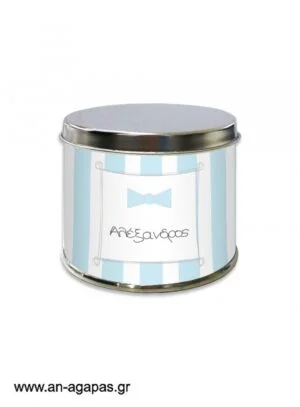Μπομπονιέρα  βάπτισης  μεταλλικό  κουτί  Blue  Dots  &  Stripes 