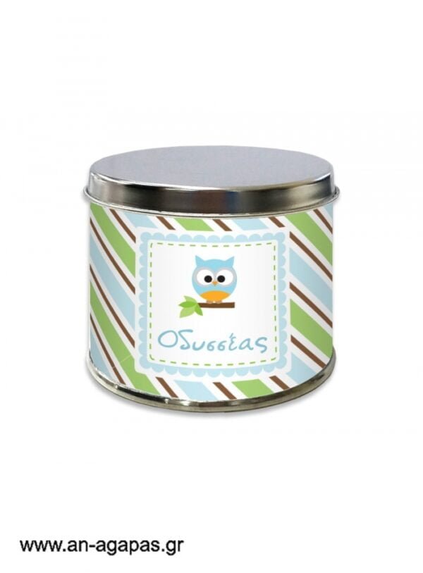 Μπομπονιέρα  βάπτισης  μεταλλικό  κουτί  Blue  Owl