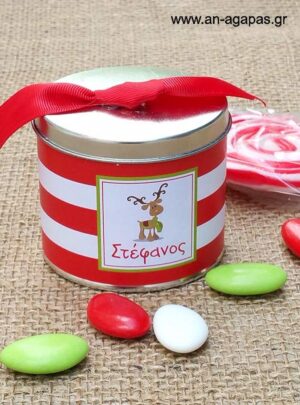 Μπομπονιέρα  βάπτισης  μεταλλικό  κουτί  Christmas  Fun