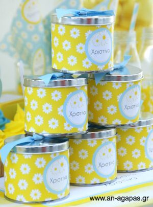 Μπομπονιέρα  βάπτισης  μεταλλικό  κουτί  Daisy  Bloom