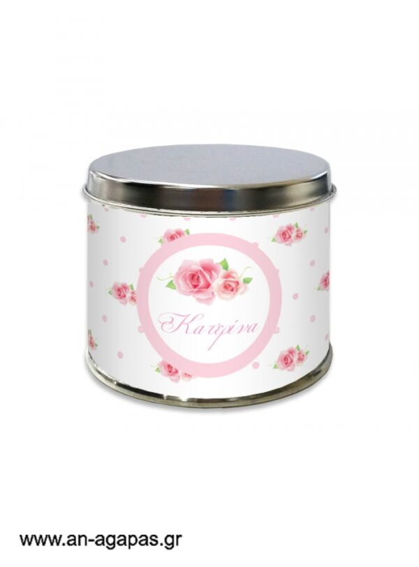Μπομπονιέρα  βάπτισης  μεταλλικό  κουτί  Garden  Roses