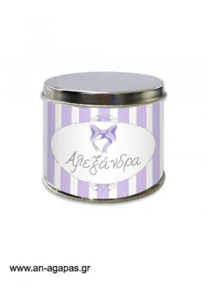 Μπομπονιέρα  βάπτισης  μεταλλικό  κουτί  Lavender  Dots  &  Stripes 